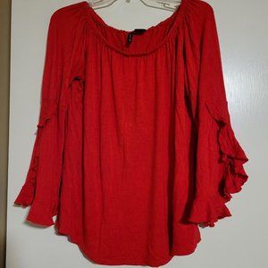 New direction red bell sleeve tunic, size large